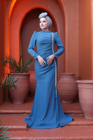 Modest İndigo Blue Wedding Dress 49651IM - 1