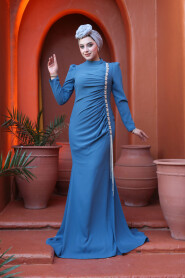 Modest İndigo Blue Wedding Dress 49651IM - 3