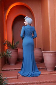 Modest İndigo Blue Wedding Dress 49651IM - 4