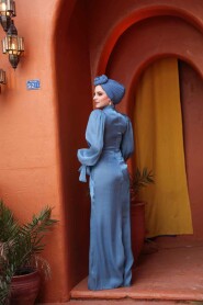 Modest İndigo Blue Wedding Dress 52285IM - 4