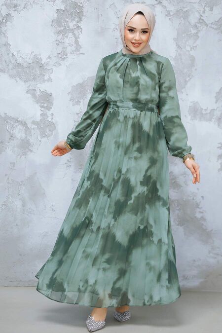 Modest Khaki Chiffon Dress 34469HK - NEVA STYLE