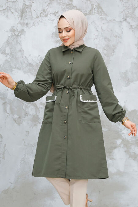 Modest Khaki Coat 91781HK - NEVA STYLE