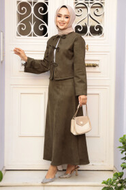 Modest Khaki Dual Skirted Suit 50941HK - 1