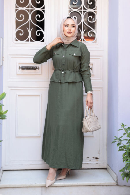 Modest Khaki Dual Suit Dress 44651HK - NEVA STYLE