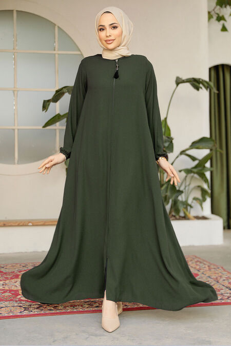 Modest Khaki Dubai Abaya 26301HK - NEVA STYLE