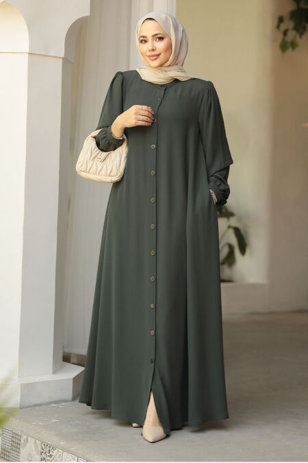 Modest Khaki Dubai Abaya 45283HK - NEVA STYLE