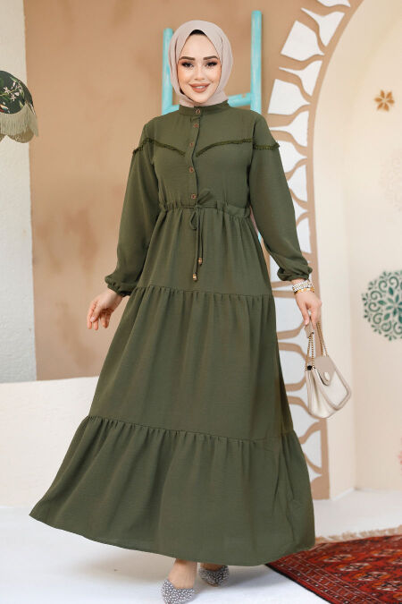 Modest Khaki Eid Dress 10334HK - NEVA STYLE