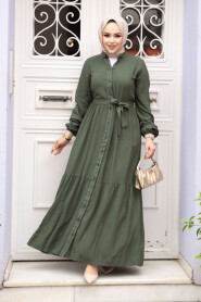 Modest Khaki Eid Dress 23929HK - 1