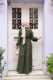 Modest Khaki Eid Dress 23929HK - 4
