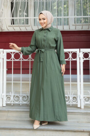 Modest Khaki Eid Dress 7238HK - 1