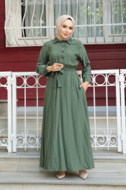 Modest Khaki Eid Dress 7238HK - 3