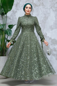 Modest Khaki Elegant Evening Gown 4908HK - 3