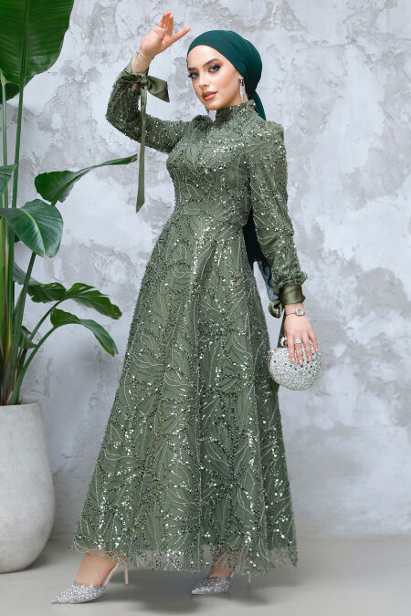 Modest Khaki Elegant Evening Gown 4908HK - NEVA STYLE