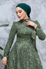 Modest Khaki Elegant Evening Gown 4908HK - 4