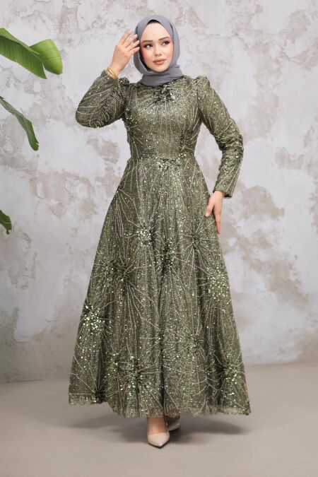 Modest Khaki Elegant Evening Gown 50461HK - NEVA STYLE