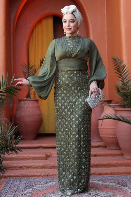 Modest Khaki Engagement Gown 4961HK - NEVA STYLE