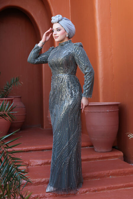 Modest Khaki Engagement Gown 51403HK - NEVA STYLE