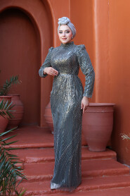 Modest Khaki Engagement Gown 51403HK - 2