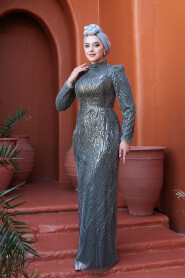 Modest Khaki Engagement Gown 51403HK - 3