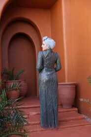 Modest Khaki Engagement Gown 51403HK - 4