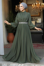 Modest Khaki Evening Dress 25888HK - 1