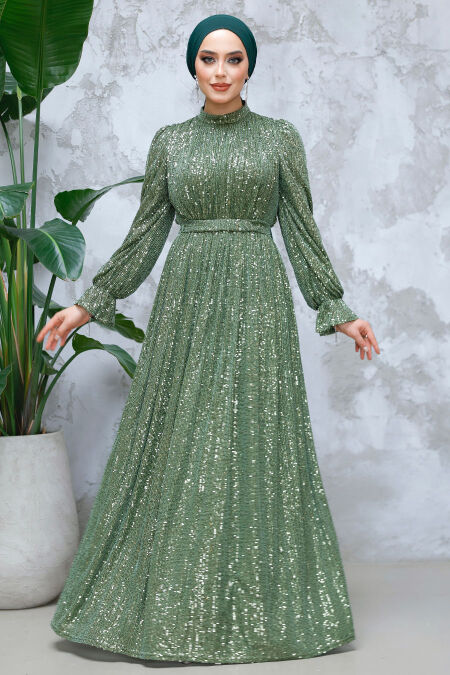 Modest Khaki Evening Gown With Long Sleeve 44961HK - NEVA STYLE