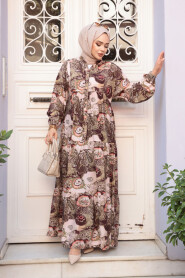 Modest Khaki Floral Dress 19037HK - 2