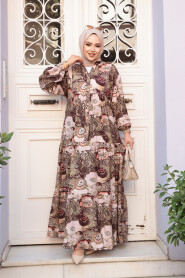 Modest Khaki Floral Dress 19037HK - 3