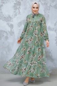 Modest Khaki Floral Dress 22053HK - 2