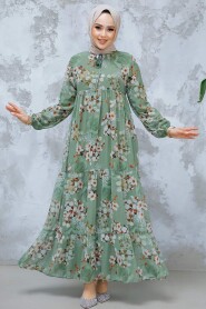 Modest Khaki Floral Dress 22053HK - 1