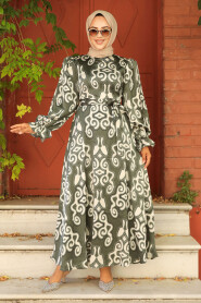 Modest Khaki Floral Dress 22681HK - 1