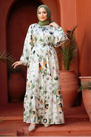 Modest Khaki Floral Dress 23153HK - 2