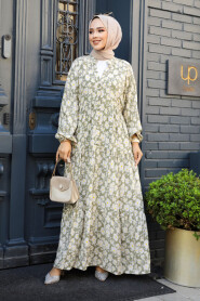 Modest Khaki Floral Dress 23586HK - 2