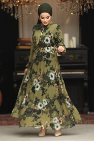 Modest Khaki Floral Long Dress 22352HK - 2