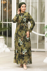 Modest Khaki Floral Long Dress 22352HK - 3