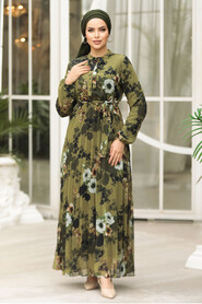 Modest Khaki Floral Long Dress 22352HK - 4