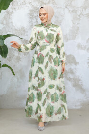 Modest Khaki Floral Long Dress 344601HK - 3