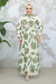 Modest Khaki Floral Long Dress 344601HK - 2