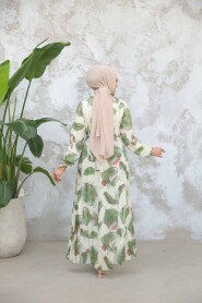 Modest Khaki Floral Long Dress 344601HK - 4