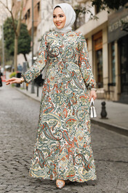 Modest Khaki Floral Long Dress 71152HK - 3