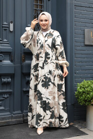 Modest Khaki Floral Maxi Dress 24061HK - 2
