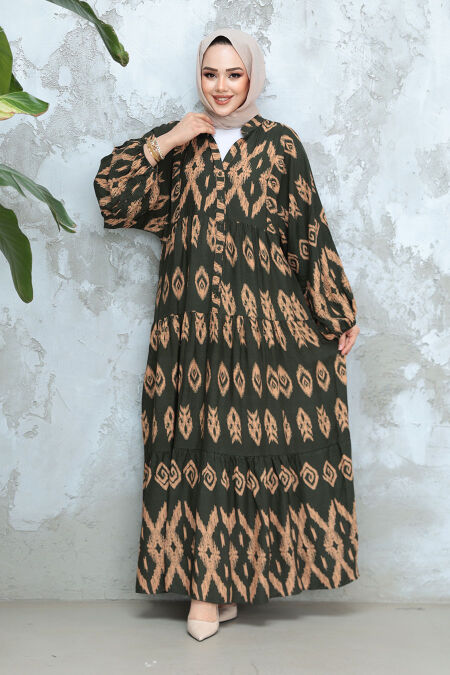 Modest Khaki Floral Maxi Dress 30052HK - NEVA STYLE