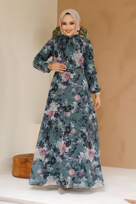 Modest Khaki Floral Plus Size Dress 27961HK - NEVA STYLE