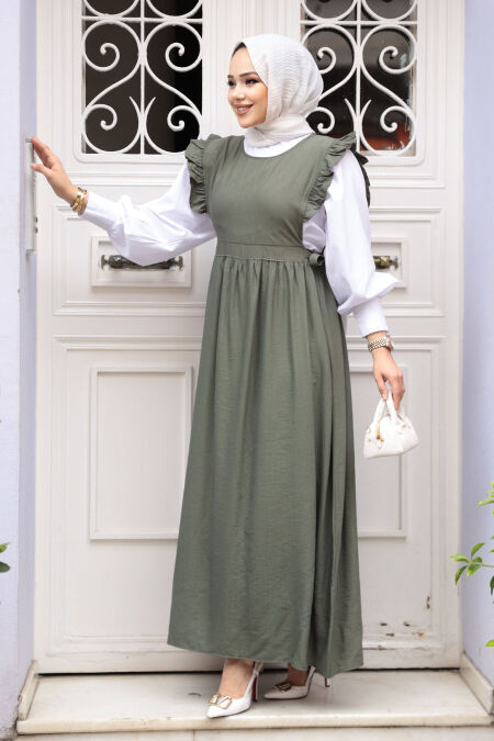 Modest Khaki Gilet Dress 17051HK - NEVA STYLE
