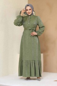 Modest Khaki Jacquard Dress 23891HK - 3