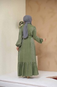 Modest Khaki Jacquard Dress 23891HK - 4