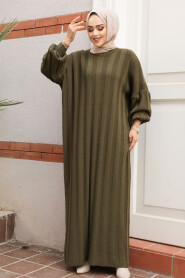 Modest Khaki Knitwear Dress 30633HK - 2