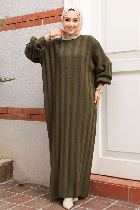 Modest Khaki Knitwear Dress 30633HK - NEVA STYLE