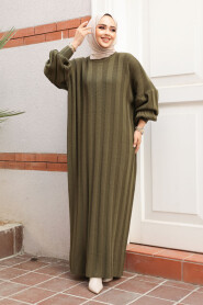 Modest Khaki Knitwear Dress 30633HK - 3