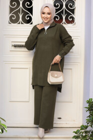 Modest Khaki Knitwear Dual Suit 50627HK - 2